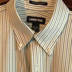𝅺lands' End Men's LS Button Down Striped Sports Shirt Size 16 X 32